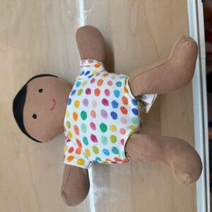 Lovevery Plush Multicolor Polka Dot Baby Doll - Soft Brown Fabric